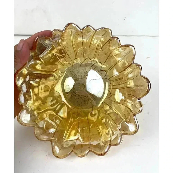 VTG Indiana Carnival Glass Amber Sunflower Bowl 7" - Picture 9 of 12